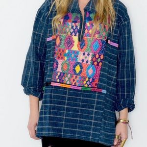 Vintage Ethnic Embroidered Indigo Tunic Top